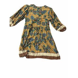 BTFBM Women’s Small Multicolored Boho Tunic Peasant Mini Dress Yellow Blue